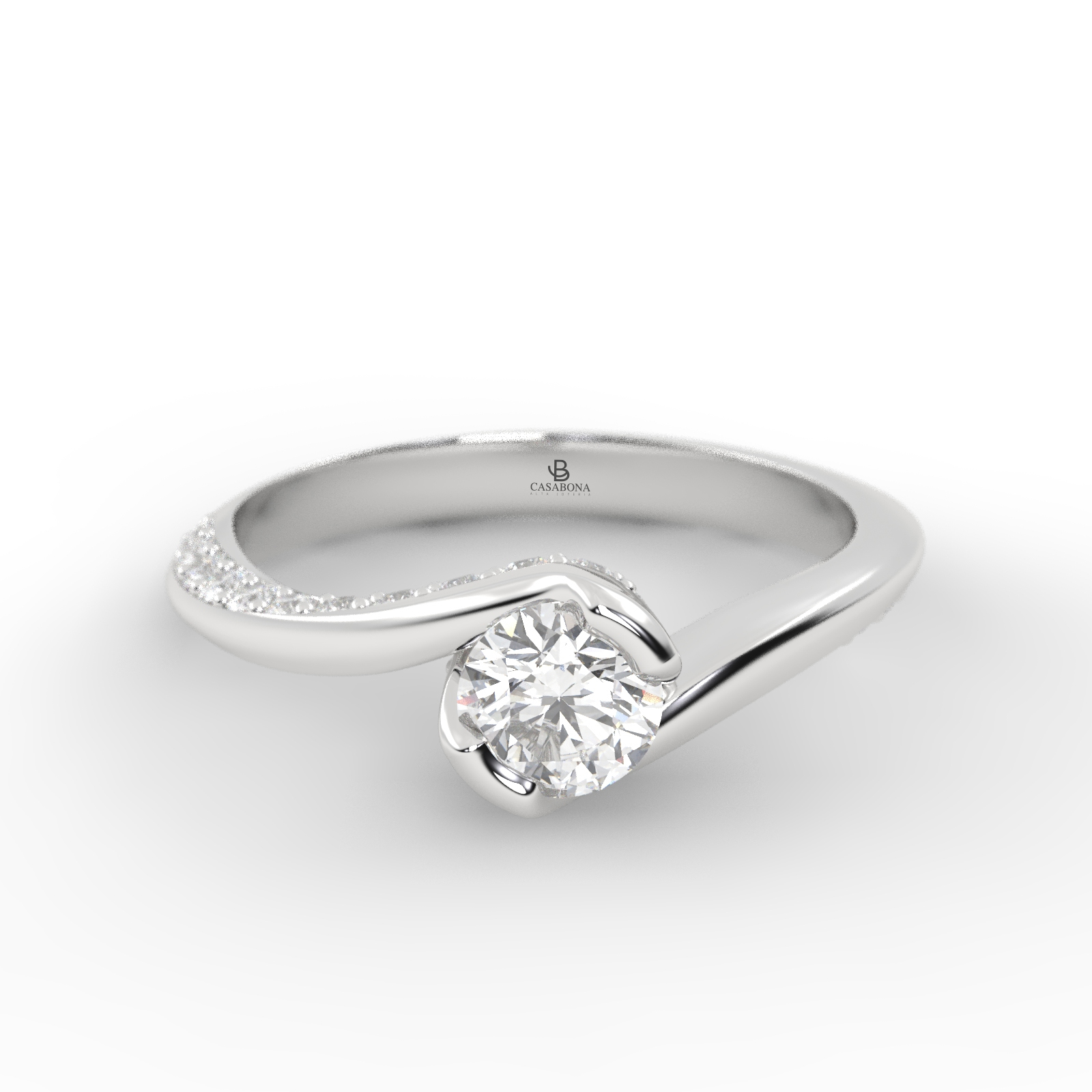 Anillo de compromiso Solitario Pavé Oro 18k - Luna