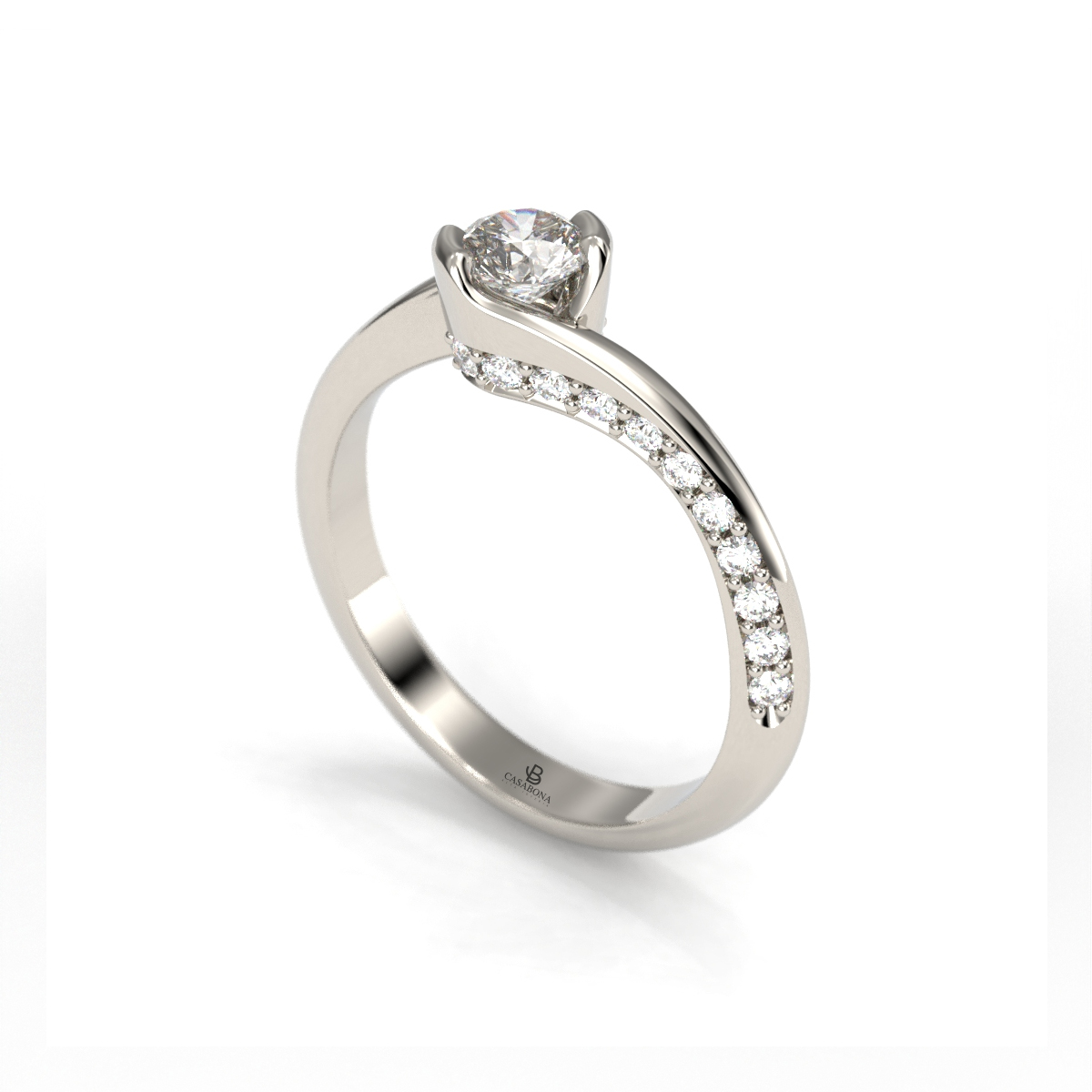 Anillo de compromiso Solitario Pavé Oro 18k Diamante de Laboratorio - Luna - Imagen 2
