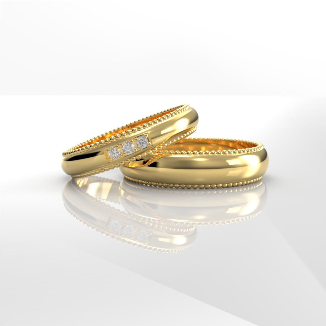 Argollas de Matrimonio en Oro 18k con Detalle Milgrain y Diamantes – Calamis