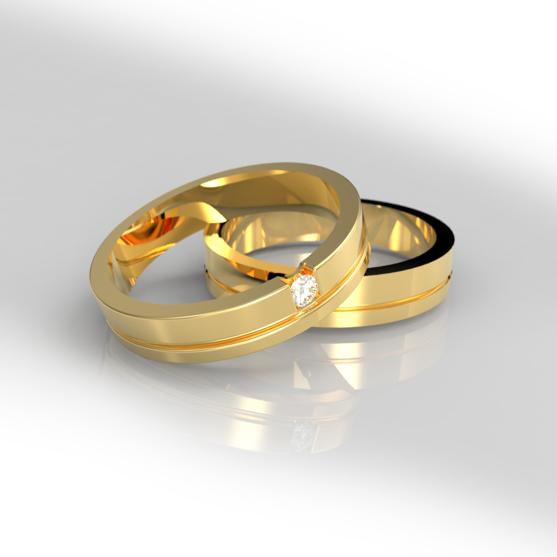 Argollas Matrimonio Oro 18k Diamante 0.04ct – Travel - Imagen 2