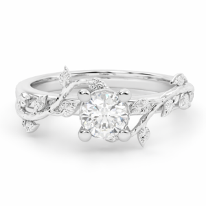 Anillo de compromiso Van Gogh de la colección Signature de Casabona, en oro blanco 18k con diamante natural de 0,50 ct, diseño orgánico y escultórico inspirado en la naturaleza.