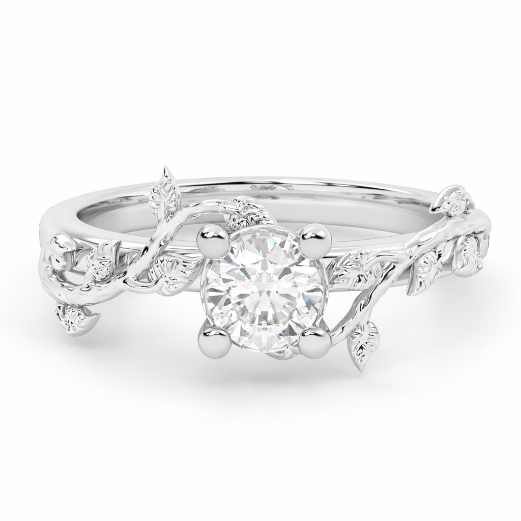 Anillo de compromiso Van Gogh de la colección Signature de Casabona, en oro blanco 18k con diamante natural de 0,50 ct, diseño orgánico y escultórico inspirado en la naturaleza.