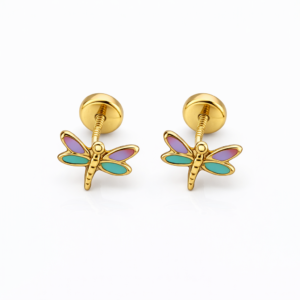 Abridores Libélula Esmaltada Oro Amarillo 18K Tope Rosca