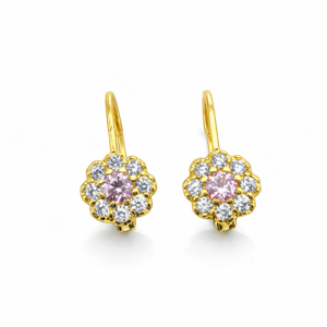 Aros Flor Cierre Frances Oro Amarillo 18K