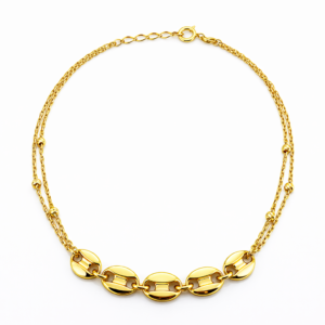 Pulsera Doble Cadena 6 Granos Oro Amarillo 18K