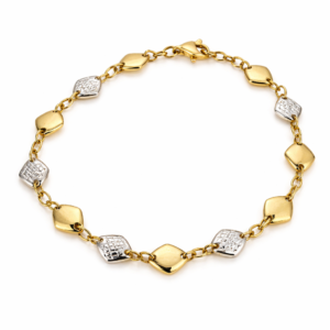 Pulsera con Detalles Romboidales Bicolor Oro Amarillo 18K