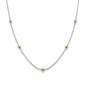 Collar Oro Blanco 18K Esferas Oro Amarillo